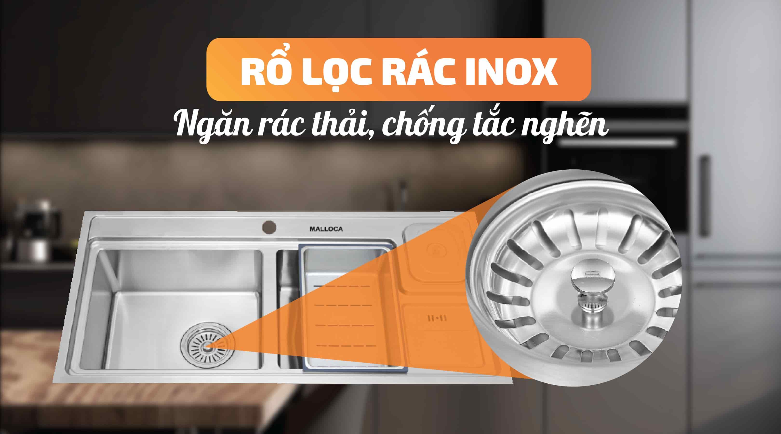Chậu rửa chén Malloca MS 8804 N - Rổ lọc rác inox